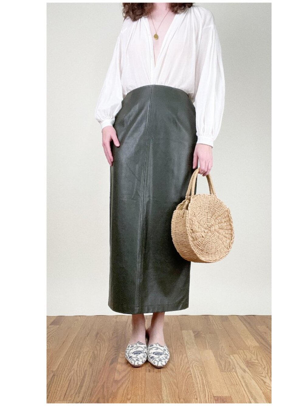 Vintage 90's Faux Leather Column Maxi Skirt Punk French Parisian Chic 1990's 90s